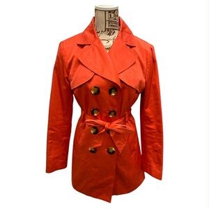 Thx Elegant Double-Breasted Orange Trench Coat Size L